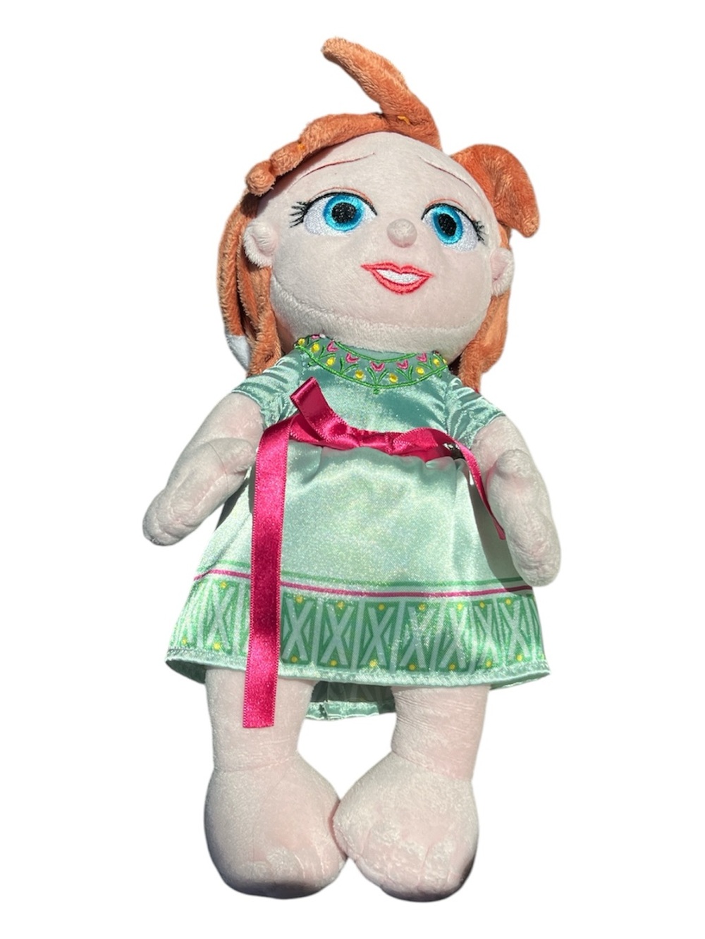 DISNEY BABIES Plush Princess Anna in Satin Mint Green Dress Pink Ribbon 12"